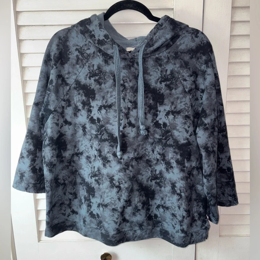 Pact Organic Cotton Tie Dye Hoodie Bell Sleeve Pullover Women’s Large Gray Blue